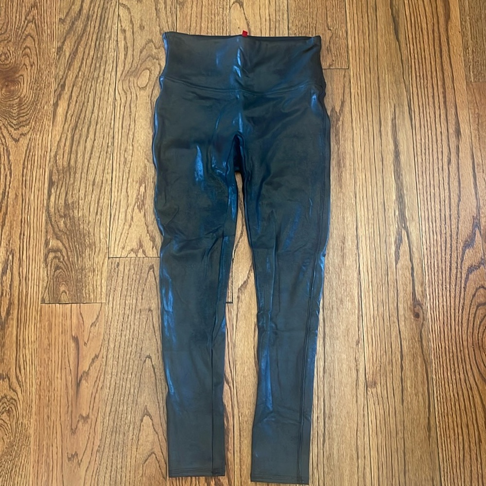 SPANX Black Faux Leather Leggings, M